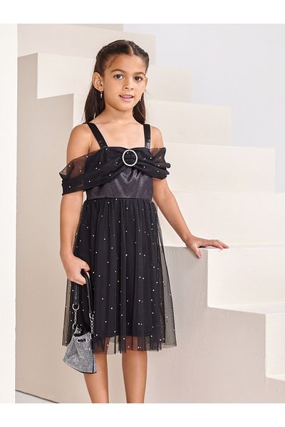 Styli Cold Shoulder Mesh Layer Dress
