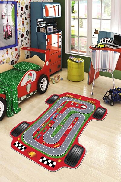NeluxHome Lazer Kesim Kaymaz Makinede Yıkanabilir Araba Şeklinde Çocuk Halısı...