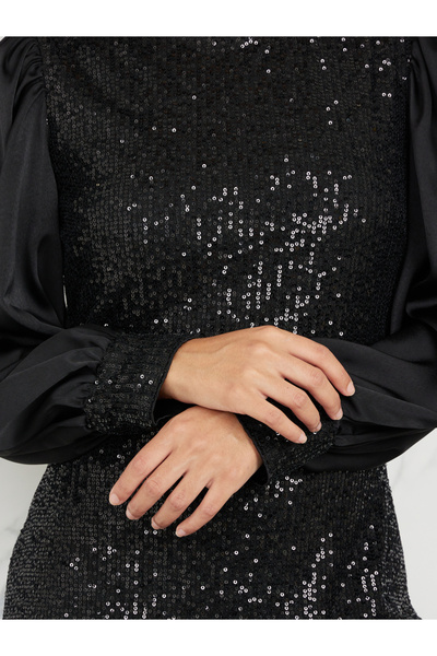 Take Two By Styli Sequin Detail Balloon Sleeves Mermaid Dress