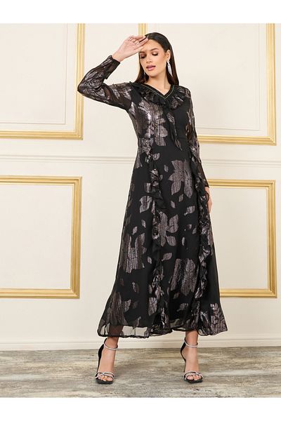 Styli Lurex Texture Mesh Tiered Maxi Dress