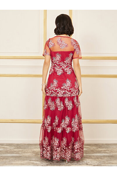 Styli Embroidered Mesh Insert A-Line Maxi Dress
