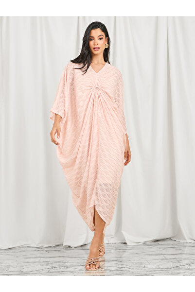 Styli فستان قفطان مزين بنقشة O Ringer مزين بكشكشة