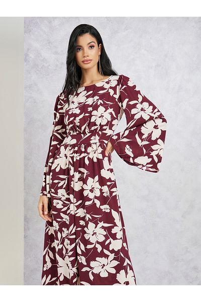 Styli Printed Long Sleeves A-Line Maxi Dress