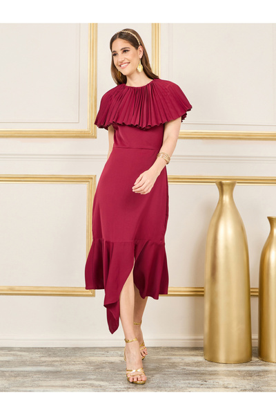 Styli فستان ميدي بأكمام كيب مطوي