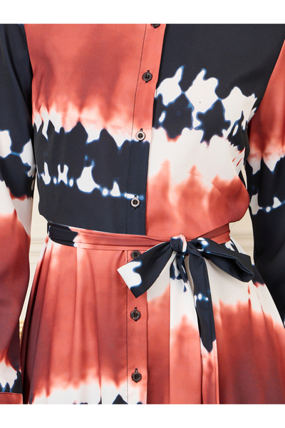 Styli Tie and Dye Print Handkerchief Hem Shirt Midi Dress