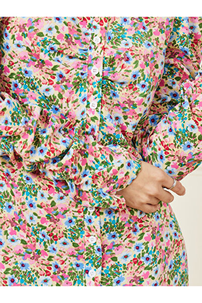 Styli Lace Insert Floral Print A-Line Midi Dress