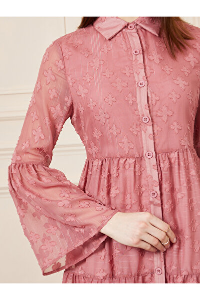 Styli Burnout Textured Tiered Shirt Midi Dress