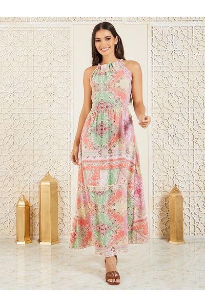 Styli Paisley AOP Halter Neck A-Line Maxi Dress
