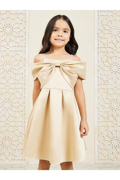 Styli Cold Shoulder Bow Detail A-line Dress