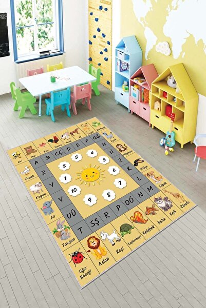 NeluxHome Kaymaz Taban Makinede Yıkanır Hayvan Sayı Harf Eğitici Çocuk Halısı...