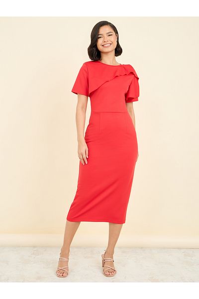 Styli Ruffle Detail Sheath Midi Dress