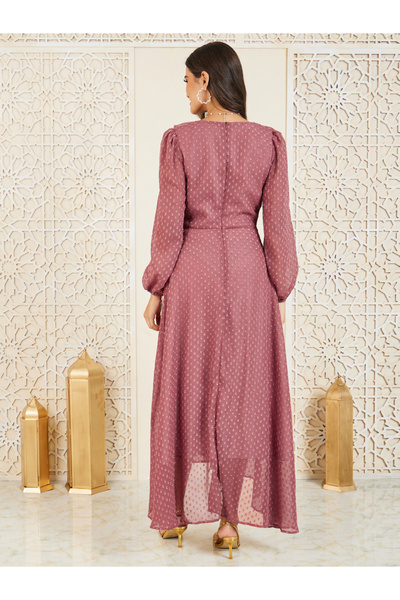 Styli Dobby Ruffle Detail A-Line Maxi Dress