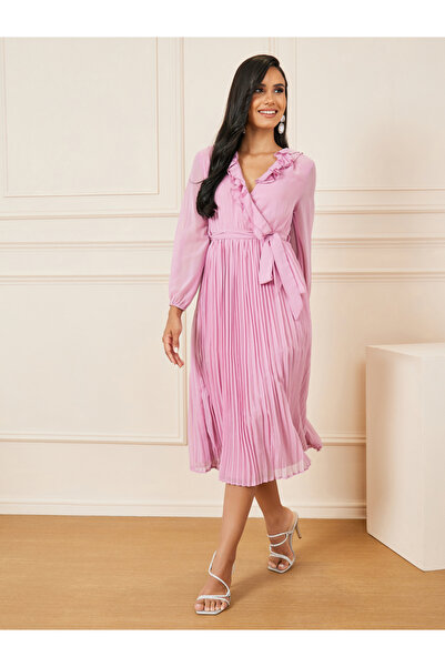 Styli فستان ميدي ملفوف بطيات وكشكشة على شكل أكورديون