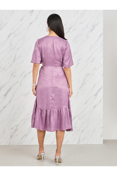 Styli Jacquard Print A-Line Wrap Midi Dress