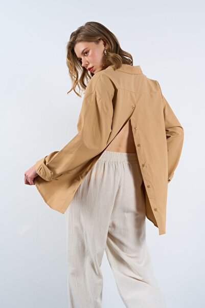 LOOSH قميص نسائي كبير الحجم بأزرار على الظهر