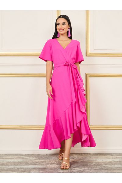 Styli Ruffle Hem A-Line Wrap Maxi Dress