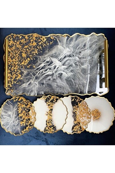 Sultan Tasarım Büyük Boy Altın Varaklı Dalgalı Desenli Söz Nişan Damat Epoksi...