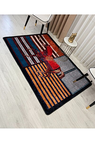 Brillant Çok Renkli Horse At Desenli Lateks Deri Halı