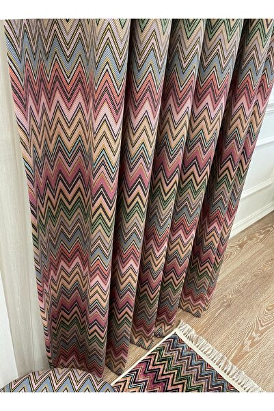 Brillant Zigzag Desenli PİLESİZ DÜZ DİKİM Ekstraforlu Fon Perde