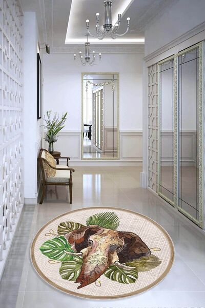 Viva Home Makinede Yıkanabilen Kaymaz Tabanlı Leke Tutmaz Filli Yuvarlak Mutf...