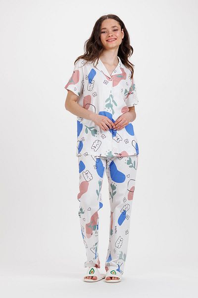 Ecrou Ecru Women's Pajamas - Jelly Printed, Baby Collar, Buttoned Single Top