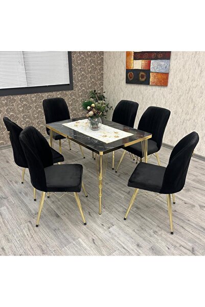 BY ORHAN GÜZEL Mutfak Masası Takımı,salon Masa Takımı 6 Kişilik Mars Gold Salon Masa Takımı