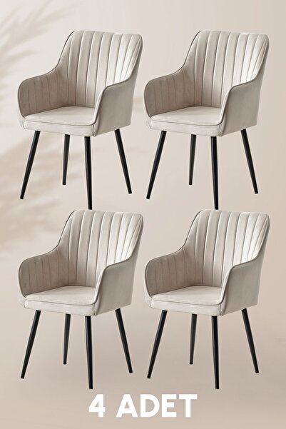MYMASSA Nova Sandalye - Babyface Krem - Metal Siyah Ayak (4 Adet)