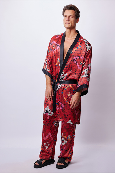 Dear Deer Red Line Set with Kimono and Pants
