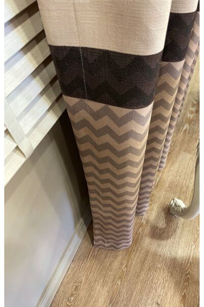 Brillant Jakarlı 1/3 Sık Pile Zigzag Çizgili Desen Pano Desen Fon Perde -bej ...