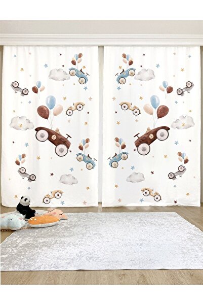 EVPANYA Uçan Arabalar Desenli Çocuk & Bebek Odası Fon Perde (tek Kanat Fiyatl...