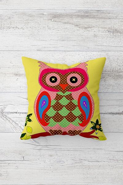 on the clouds Cute Owl And Plain Throw Pillow Combination Hidden Zipper Throw Pillow Cover Seat Pillow Cover Set(4pcs)
