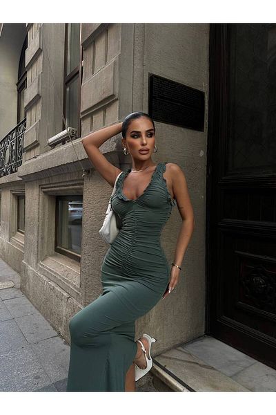 bymaestro woman Γυναικείο φόρεμα Smoke Colored - Λεπτομέρεια με λαιμόκοψη και ντραπέ