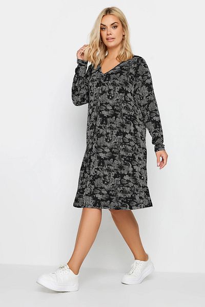 Stil Diva Plus Size V-neck Long Sleeve Patterned Midi Dress137785