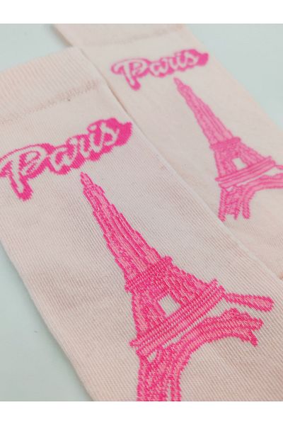 Shuttle Park Unisex Imported Special Series - Pink Eiffel Tower Paris Written πολύχρωμες κάλτσες χωρίς ραφή