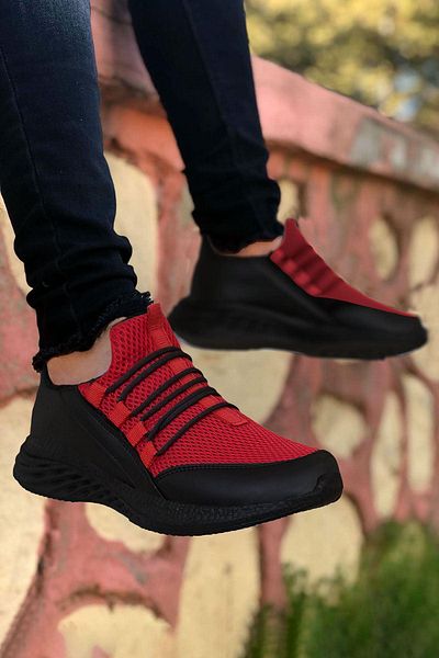 BIG KING Men's Sports Shoes - Black Red, Lace Detailed Mesh