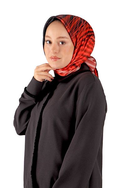 Bursa İpek Rainbow Patterned Sura Silk Scarf - Red