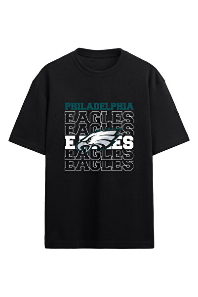 BA Sportswear تي شيرت فيلادلفيا إيجلز أسود كبير الحجم للجنسين