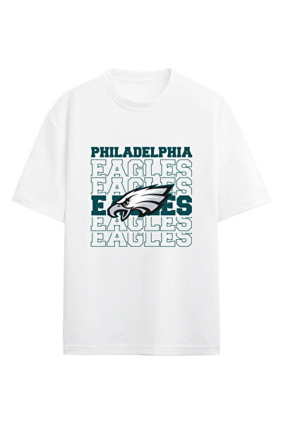 BA Sportswear تي شيرت فيلادلفيا إيجلز أبيض كبير الحجم للجنسين