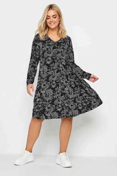 Stil Diva Plus Size V-neck Long Sleeve Patterned Midi Dress137785