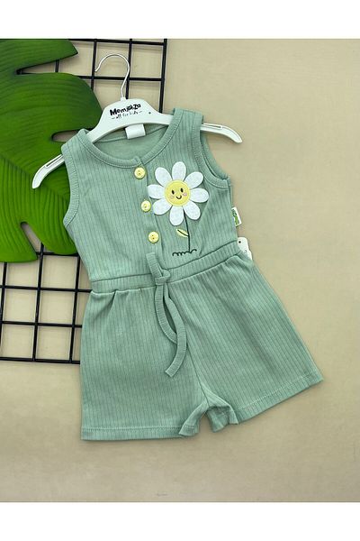 ÖRZİKİDS Summer Sleeveless Children's Jumpsuit with 1/4 Year Old Piping
