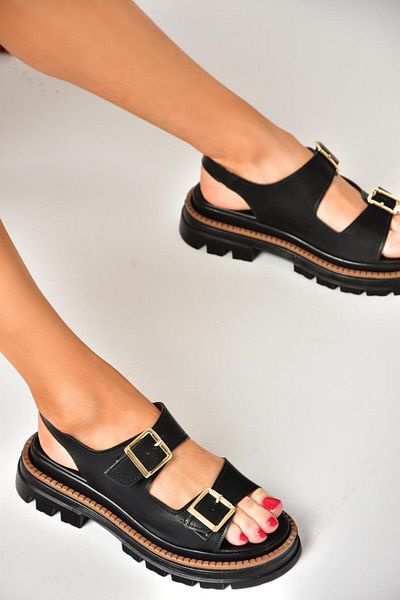 Fox Shoes S437302209 Black Thick Sole Women's Sandals
