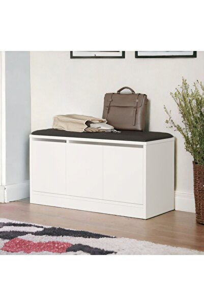 L'occi Concept Linda 90 cm Puflu Ayakkabılık Oturaklı 3 Kapaklı Dolap Beyaz LN2-W