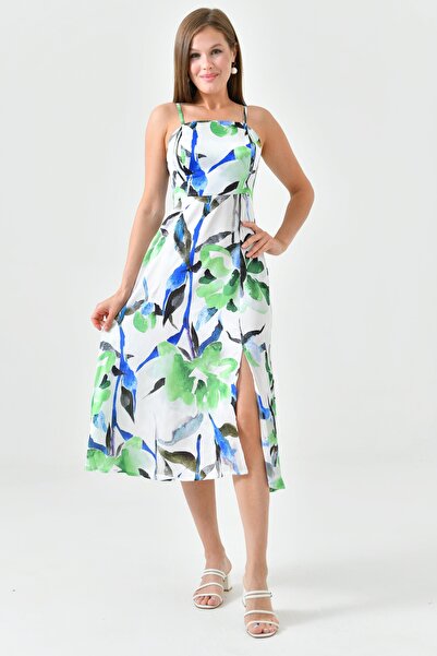 lovebox Сатинове без бретелей вечірнє плаття - з квітковим візерунком, розріз...