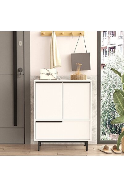 L'occi Concept 75 cm Leena Ayakkabılık Çok Amaçlı Dolap 3 Kapaklı Metal Ayakl...