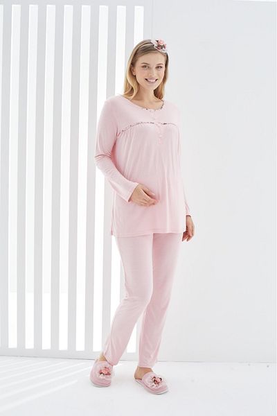 ERDENİZ TEKSTİL Pregnant Maternity (Cotton Pajama Set - Button Collar)