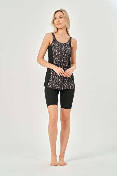 myfirstsea Kadın Tankini Mayo Desenli Geniş Askılı Yüksek Bel Şortlu Tankini ...