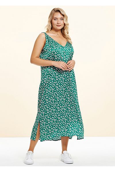 EVEN plus size فستان فيسكوز ساتان أخضر مقاس كبير برقبة على شكل حرف V