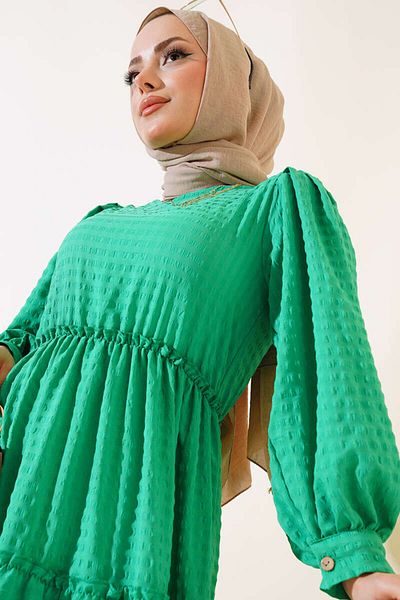 HARMONY GLOBAL Φόρεμα Green Seersucker Hijab - Ελαστική μέση, με μοτίβο 3033