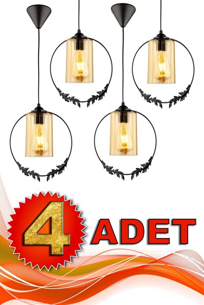 Begüsa 4 Adet Haliç Tekli Avize Siyah Bal Akrilik