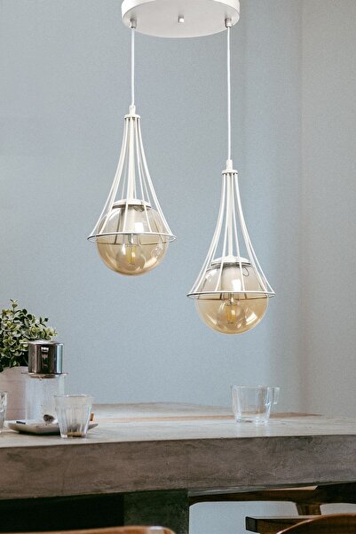 Begüsa Lapis 2.li Beyaz-bal Glop Camlı Avize